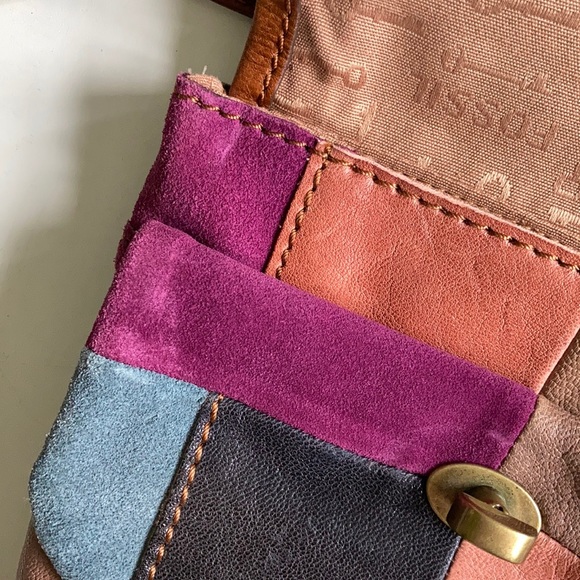 NWOT Fossil Leather & Suede Multi Patchwork Purse - Picture 7 of 7